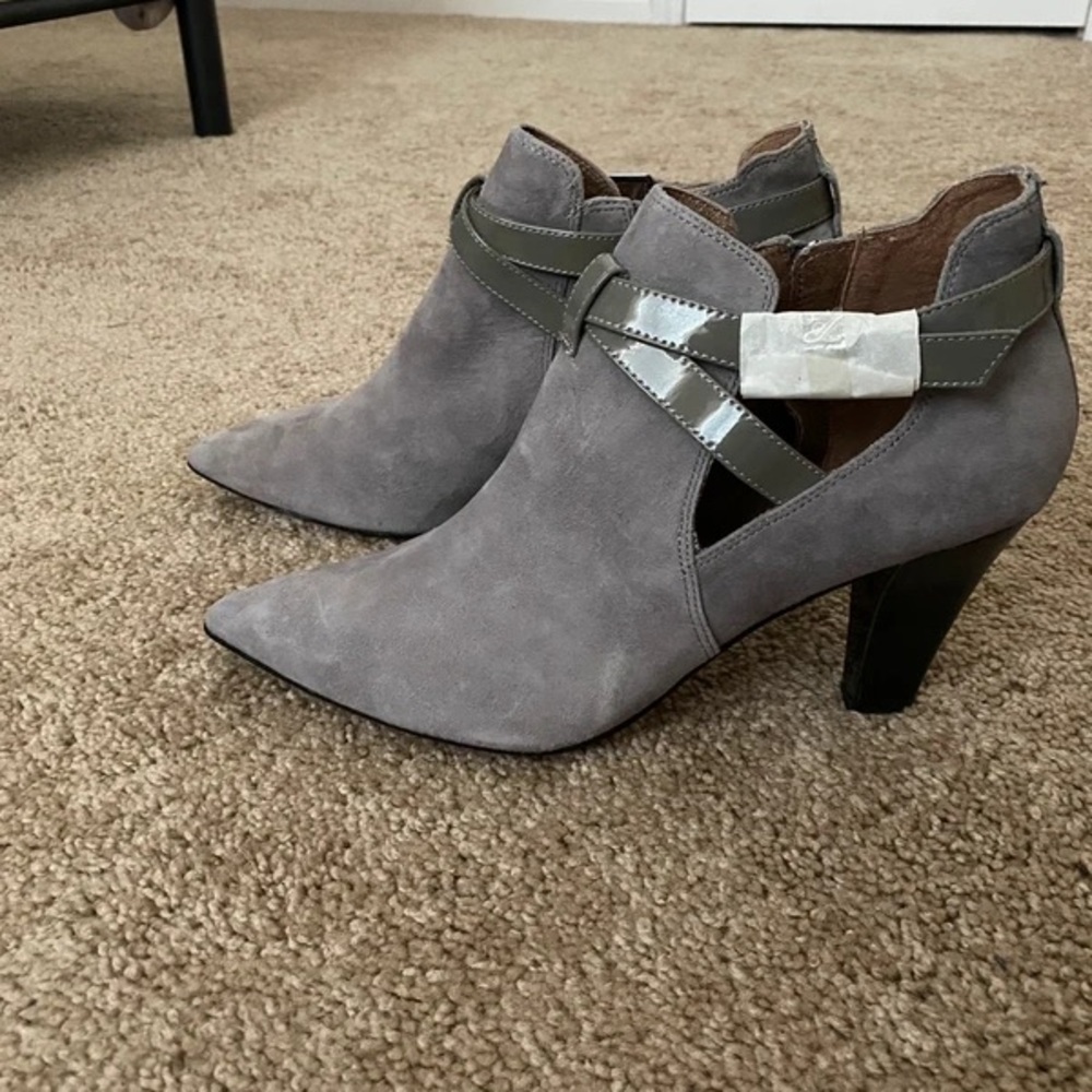 Donald J. Pliner Gray Heeled Boots with Olive Straps